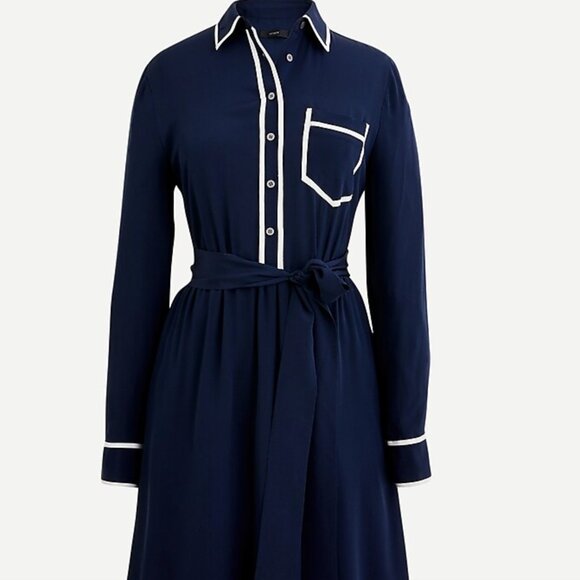 J. Crew Dresses & Skirts - J Crew navy silk white piping lining size 4 tie tee dress EUC